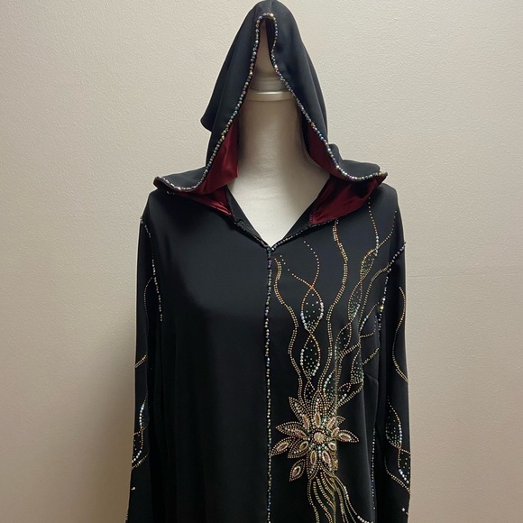 Ayat fashion abaya kaftan maxi black embellished hooded Medium NWT - Picture 9 of 10